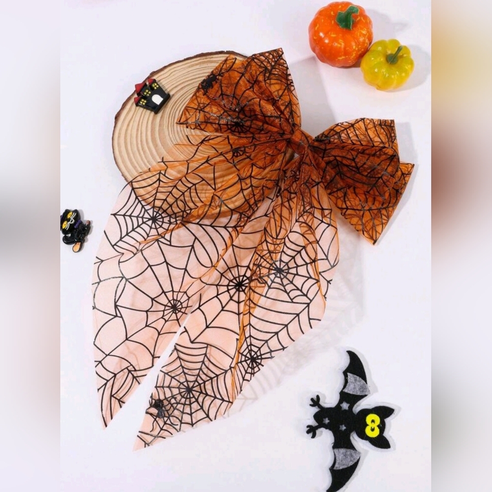 Spider Web Printed Large Bow Hair Clip